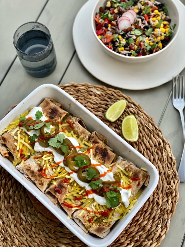 Vegan enchiladas met jackfruit en rijstsalade The Vegan Effect